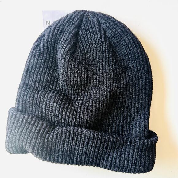 NEW PACSUN Fisherman Fold Over Black Knit Shallow Cuff Beanie Hat Cap Unisex - Picture 2 of 6